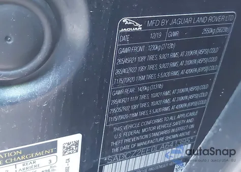 2020 Jaguar F-Pace Svr P550 Awd Automatic from USA, damaged, VIN SADCZ2EE0LA641395